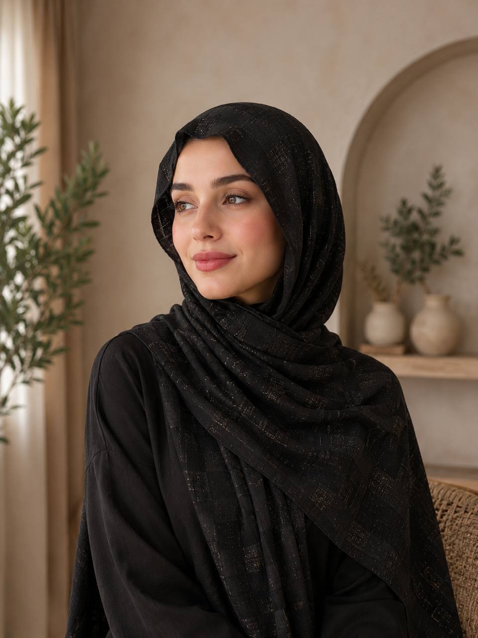 Black Stretch Chiffon Jacquard Hijab