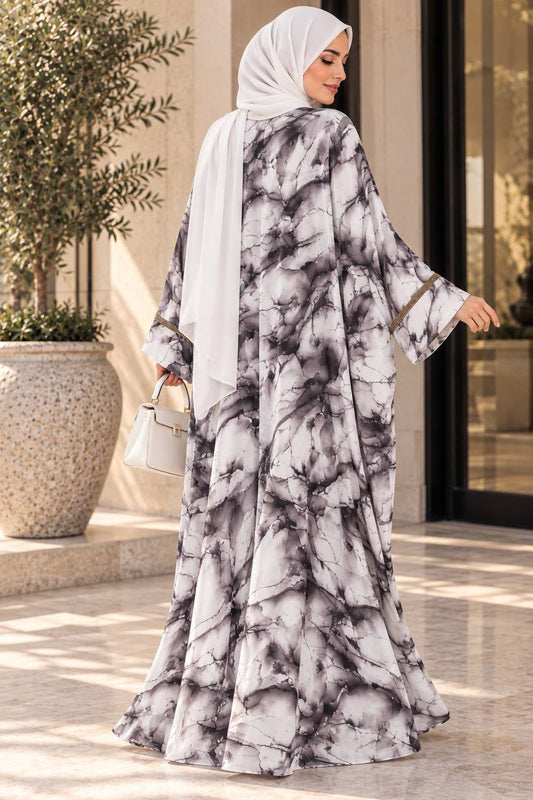 Marble Print Abaya Set