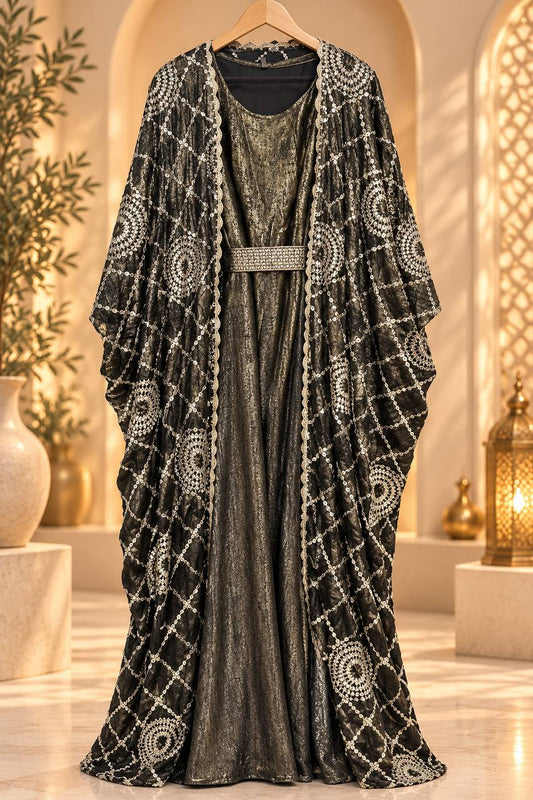 Elegant Mirror Crochet Abaya Set