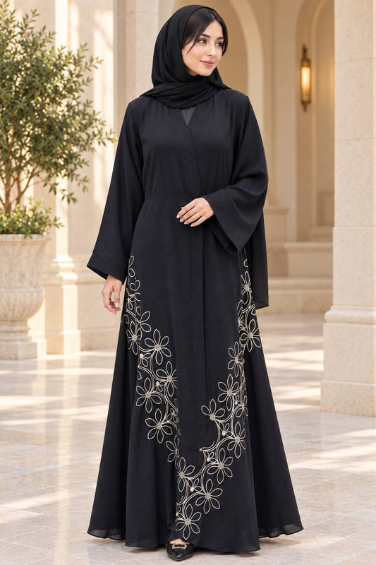 Floral Embroidered Dubai Abaya with Hijab