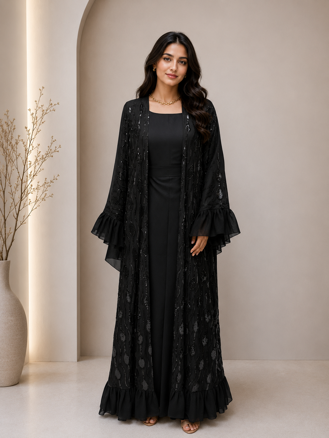 Noir Cascade Abaya
