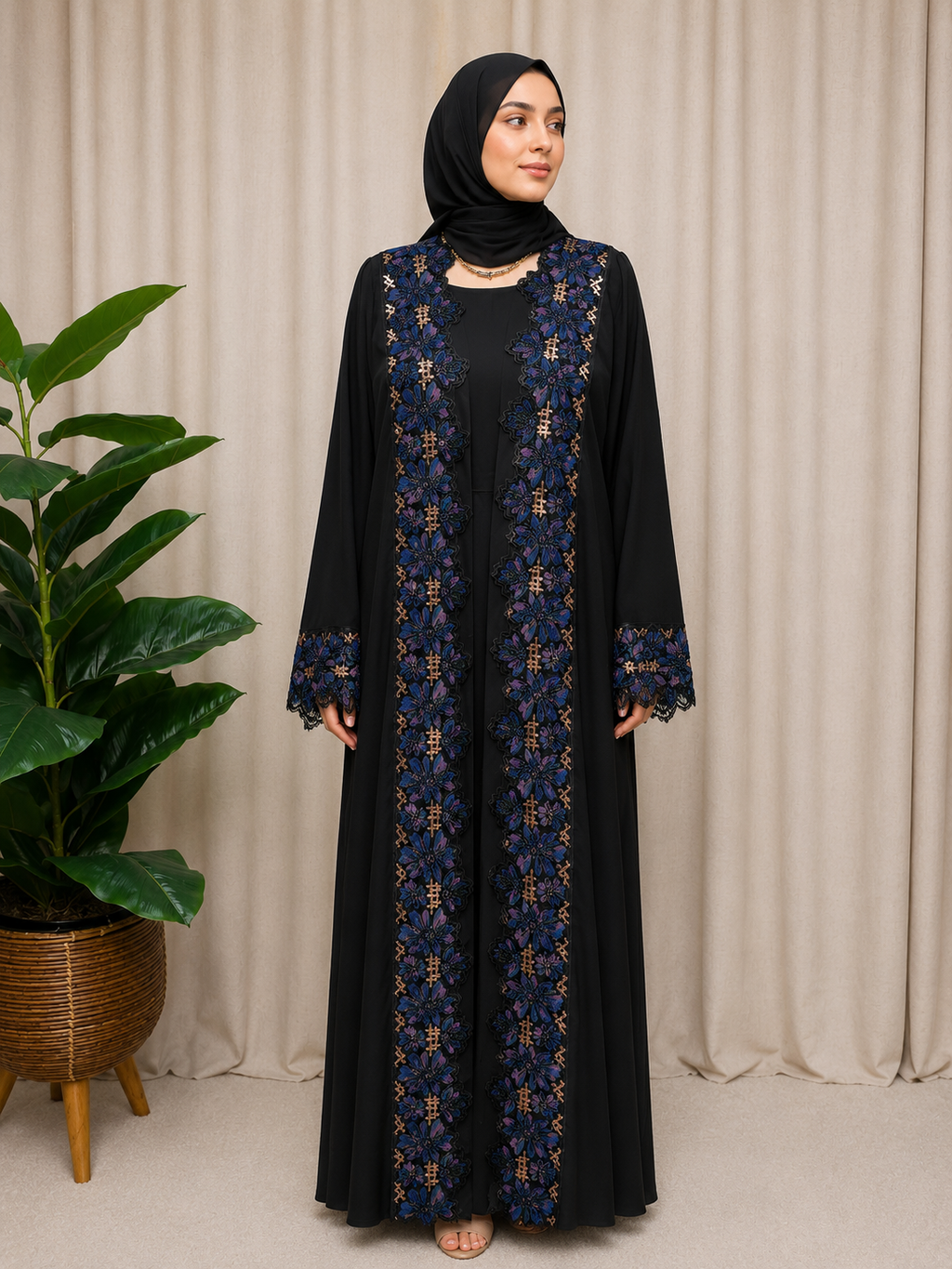 Midnight Petal Abaya