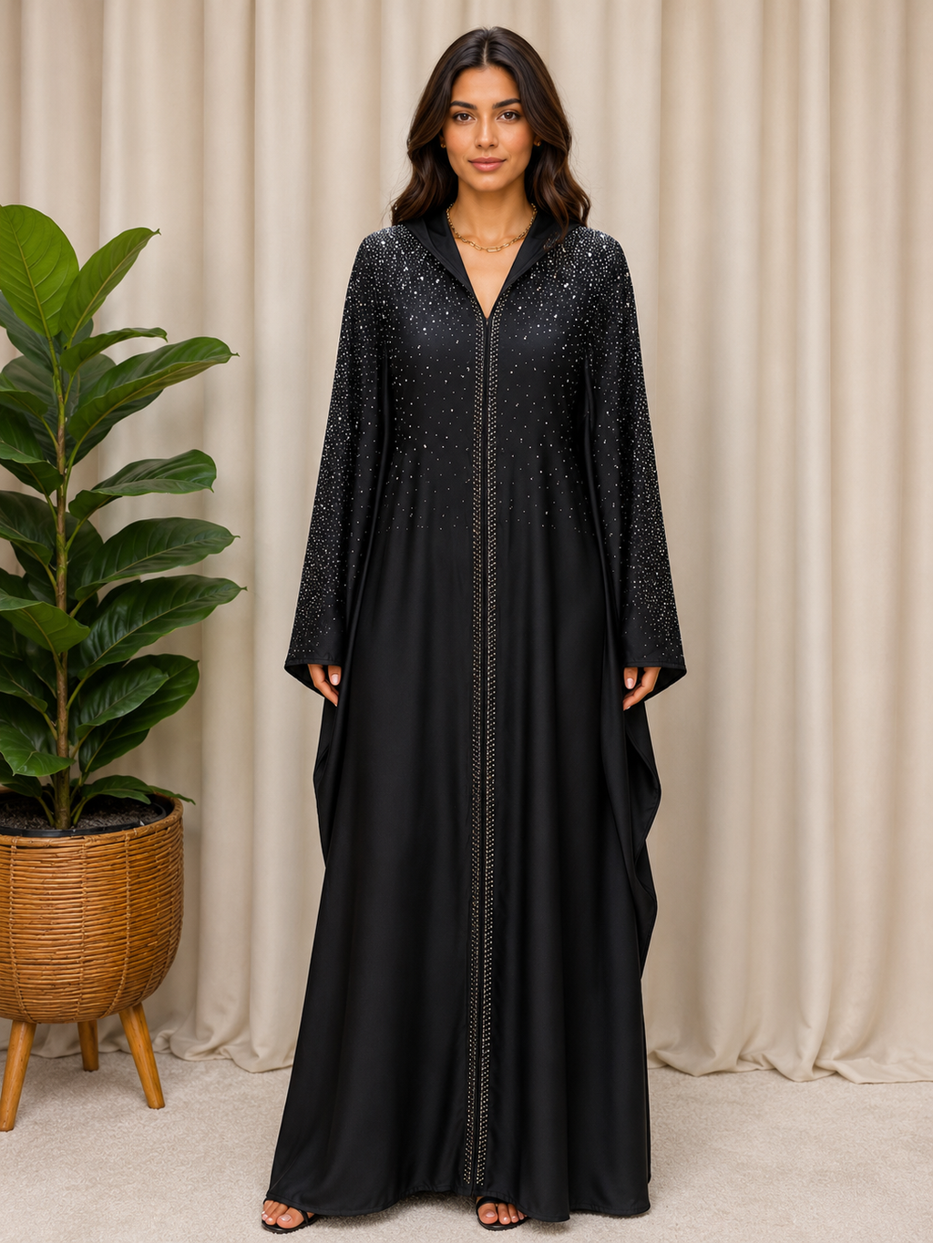 Midnight Stardust Butterfly Abaya