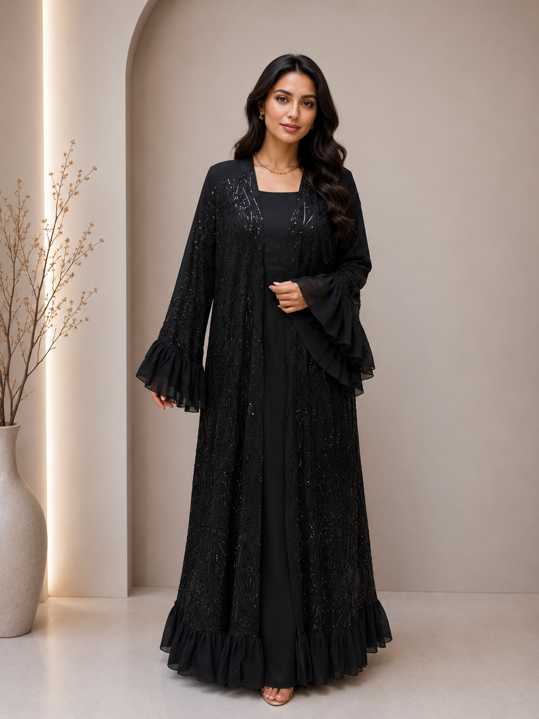 Noir Cascade Abaya