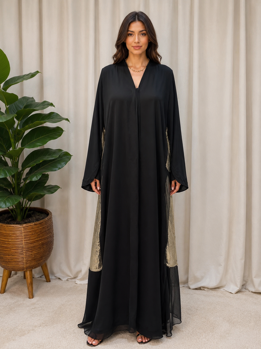 Noir Bloom Open Abaya