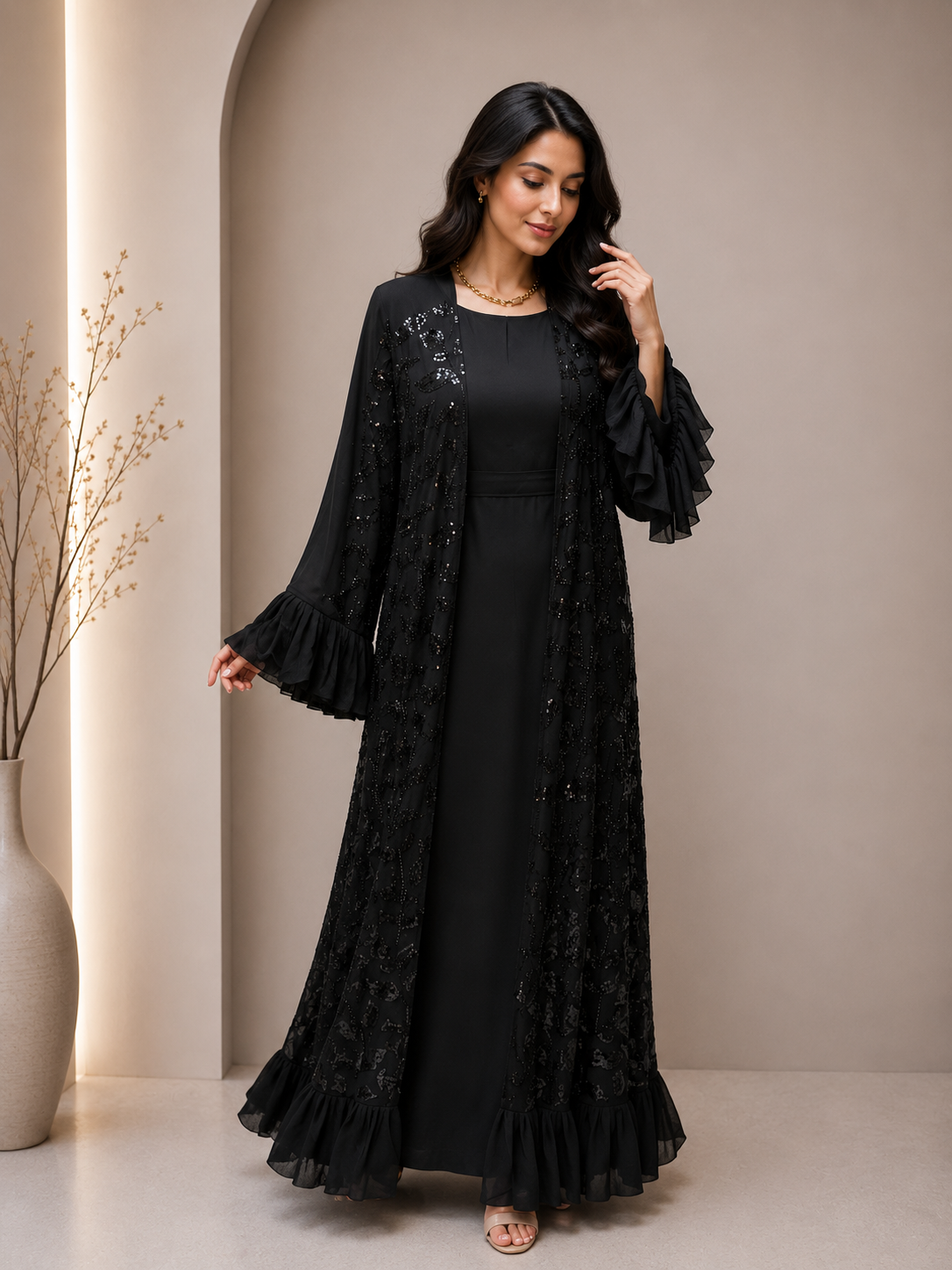 Noir Cascade Abaya