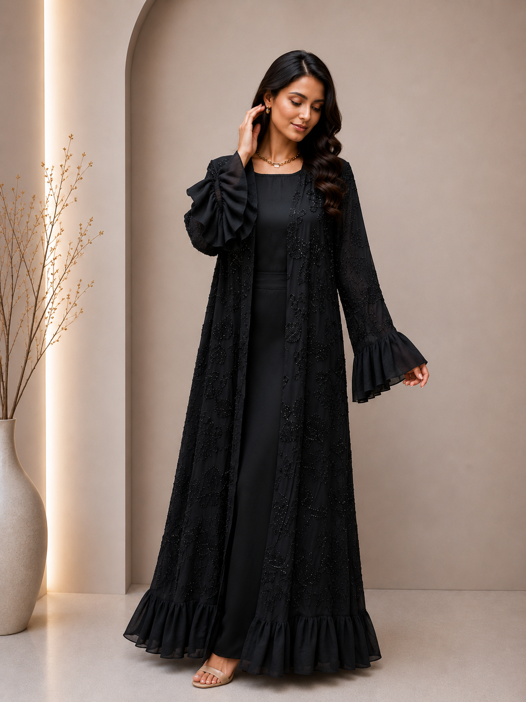 Noir Cascade Abaya