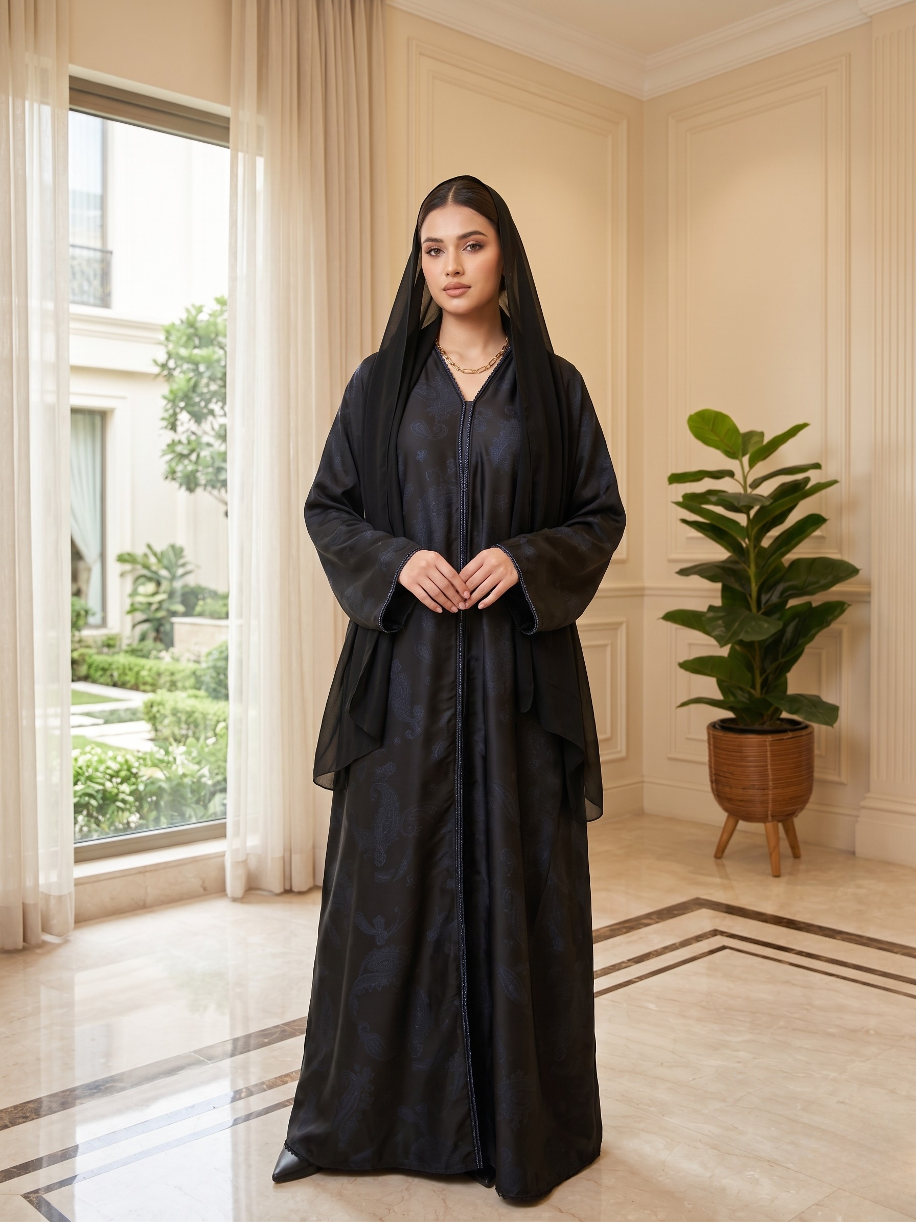Salma Abaya – Korean Nada Print Fabric