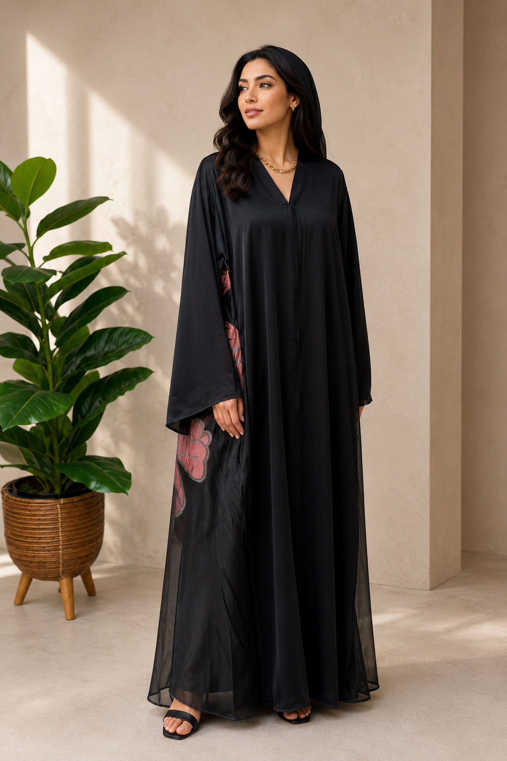 Noir Bloom Open Abaya