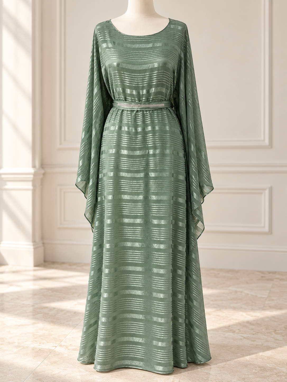 Shimmering Striped Butterfly Abaya with Belt