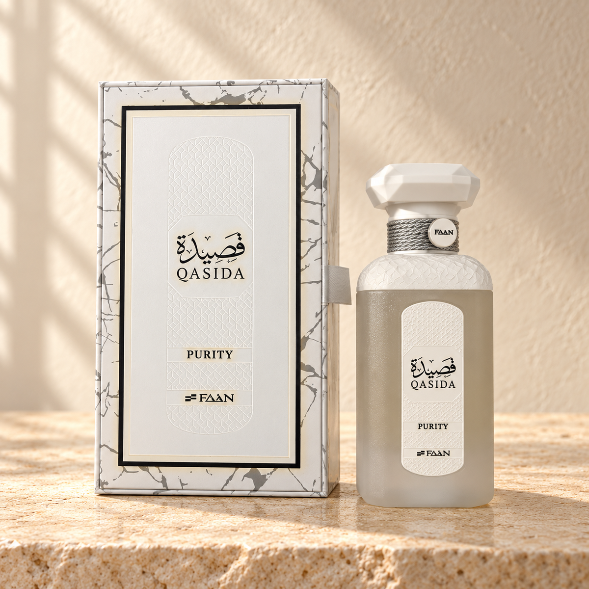 FAAN Qasida Purity Eau de Parfum – 100 ml — bottle and matching packaging