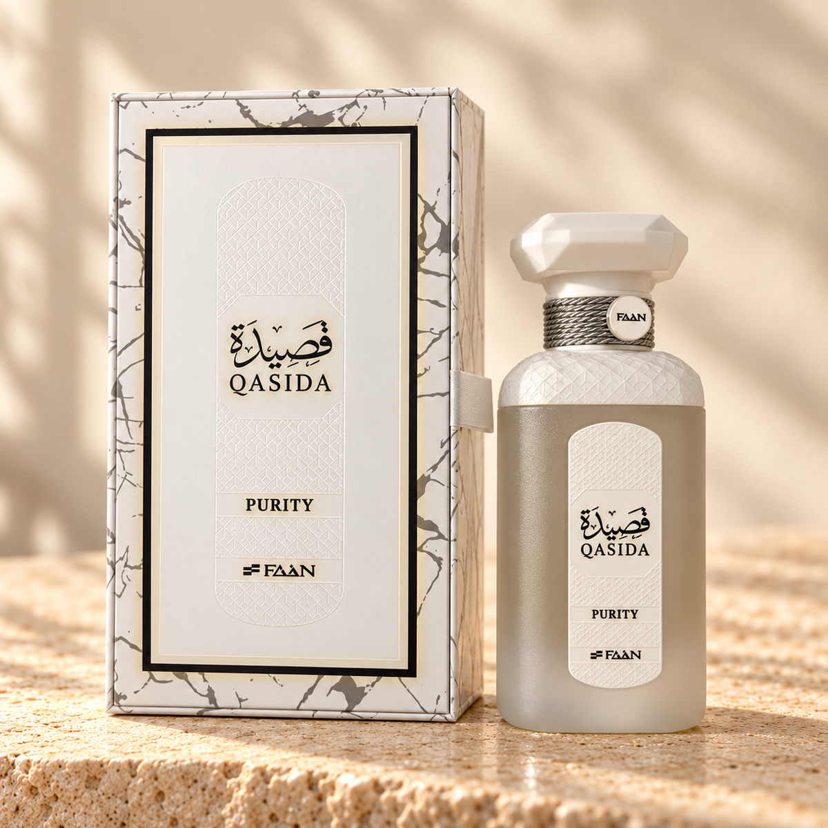 FAAN Qasida Purity Eau de Parfum – 100 ml — cap, label and presentation detail
