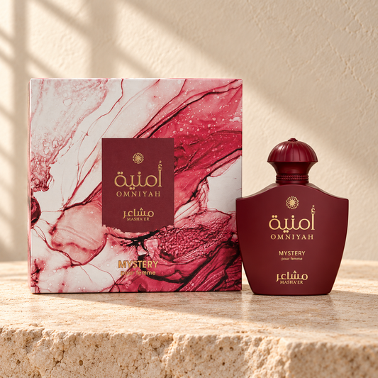 Masha'er Omniyah Mystery Eau de Parfum – 100 ml — bottle and matching packaging