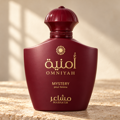 Masha'er Omniyah Mystery Eau de Parfum – 100 ml — cap, label and presentation detail