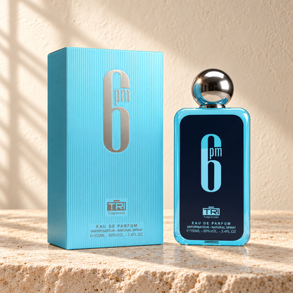 TRI 6 PM Blue Eau de Parfum – 100 ml — bottle and matching packaging