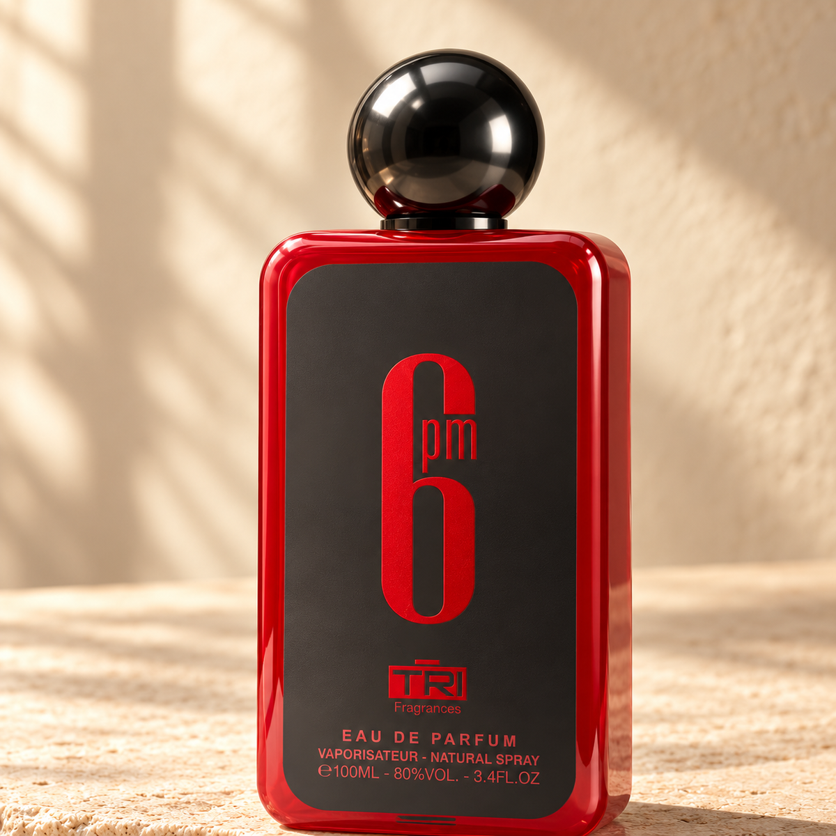 TRI 6 PM Red Eau de Parfum – 100 ml — cap, label and presentation detail