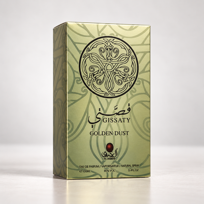 Al Aqeeq Gissaty Golden Dust Eau de Parfum – 100 ml — matching presentation box