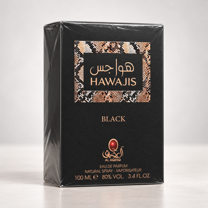 Al Aqeeq Hawajis Black Eau de Parfum – 100 ml — matching presentation box