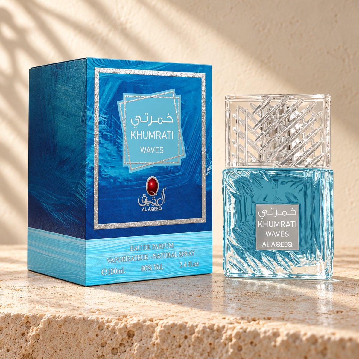 Al Aqeeq Khumrati Waves Eau de Parfum – 100 ml — bottle and matching packaging