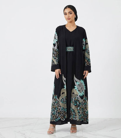 Al Huroof – 3 Piece Organza Linen Abaya