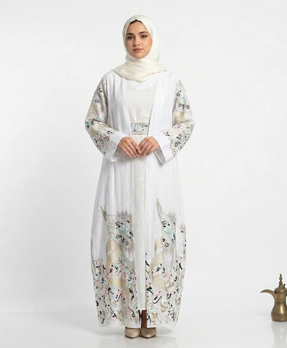 Al Huroof – 3 Piece Organza Linen Abaya
