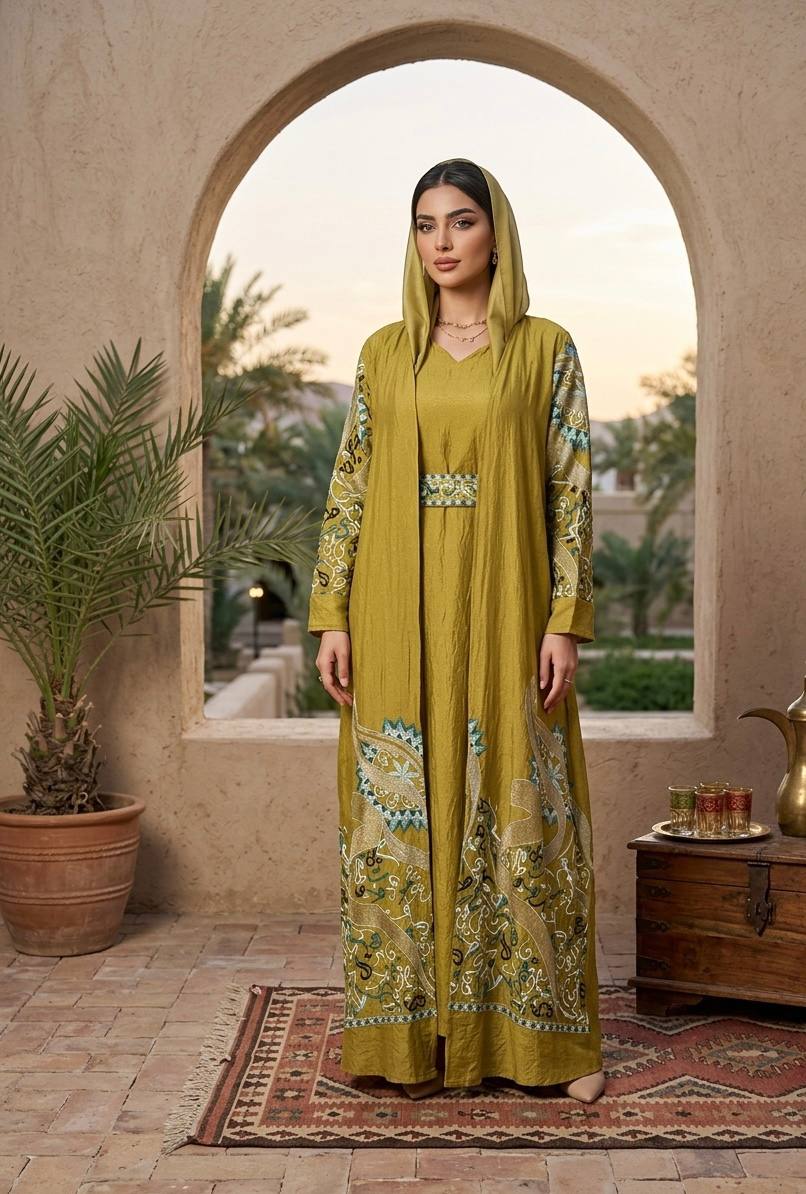 Al Huroof – 3 Piece Organza Linen Abaya