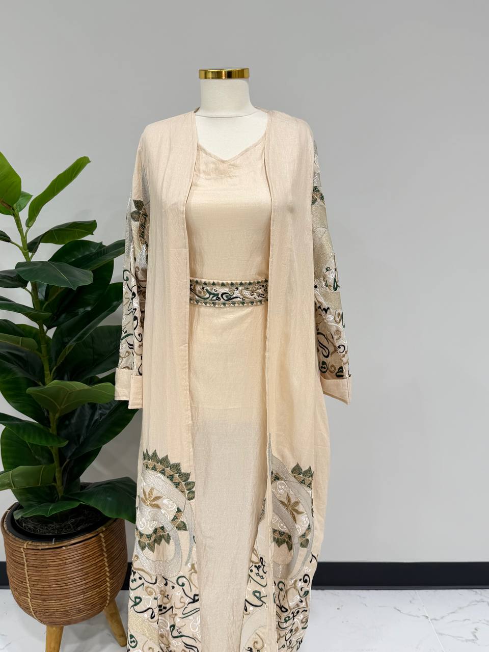 Al Huroof – 3 Piece Organza Linen Abaya