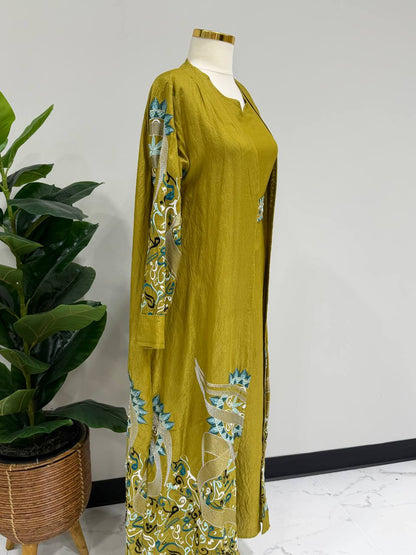 Al Huroof – 3 Piece Organza Linen Abaya