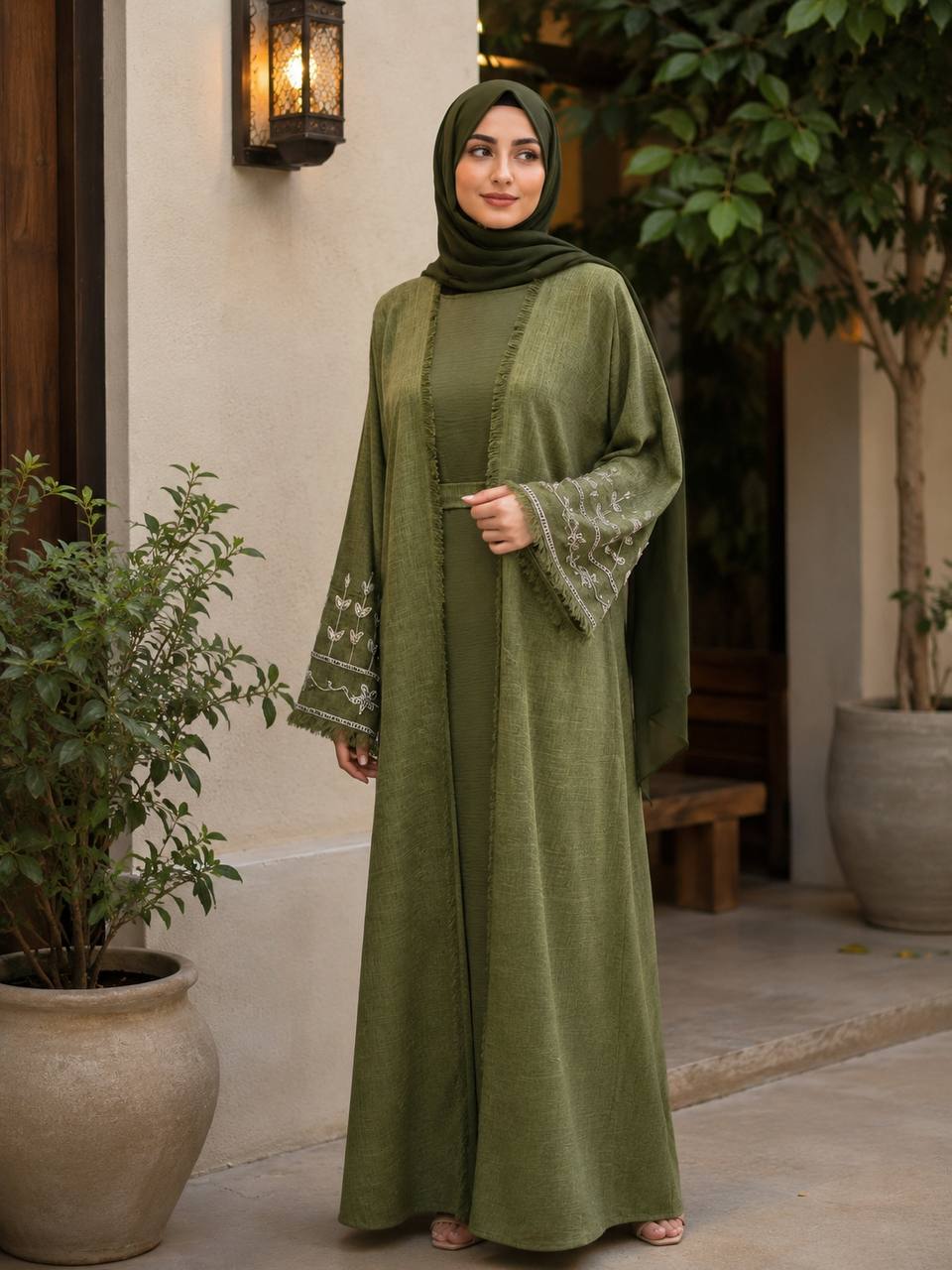 Olive Grace Open Abaya