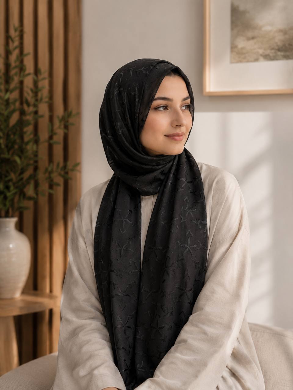 Black Stretch Chiffon Jacquard Hijab