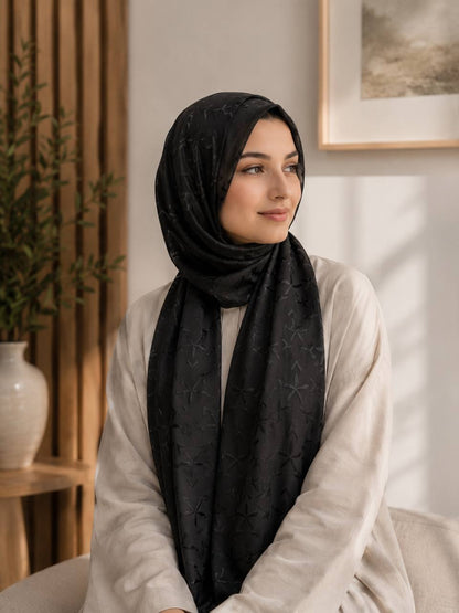 Black Stretch Chiffon Jacquard Hijab
