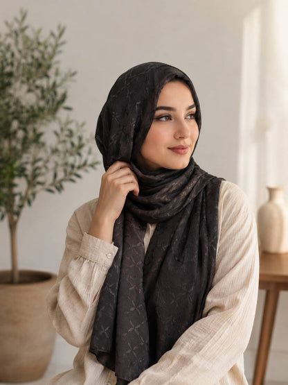 Black Stretch Chiffon Jacquard Hijab