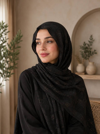 Black Stretch Chiffon Jacquard Hijab