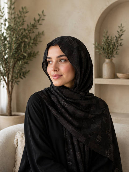 Black Stretch Chiffon Jacquard Hijab