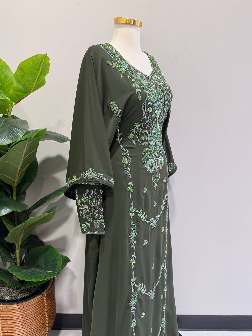 Noura Hand-Beaded Chiffon Kaftan
