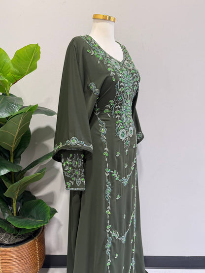 Noura Hand-Beaded Chiffon Kaftan