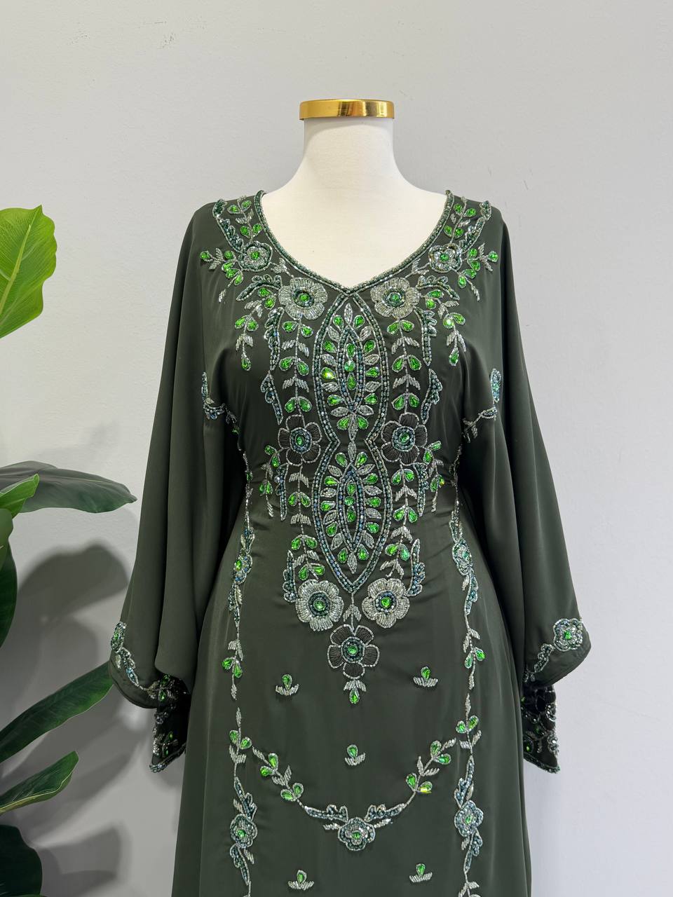 Noura Hand-Beaded Chiffon Kaftan