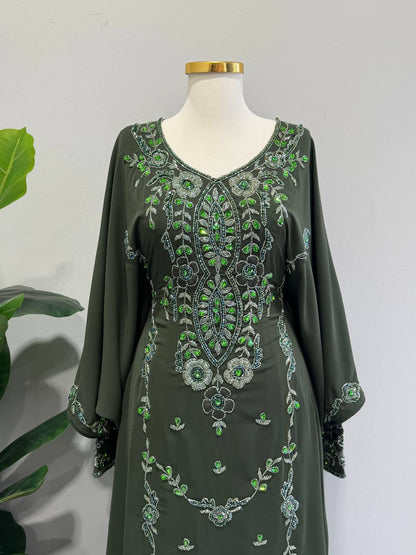 Noura Hand-Beaded Chiffon Kaftan