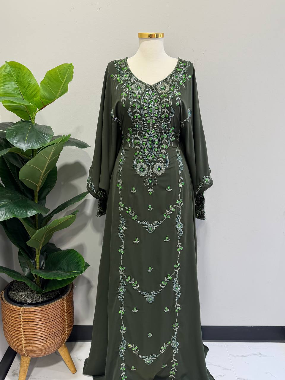 Noura Hand-Beaded Chiffon Kaftan