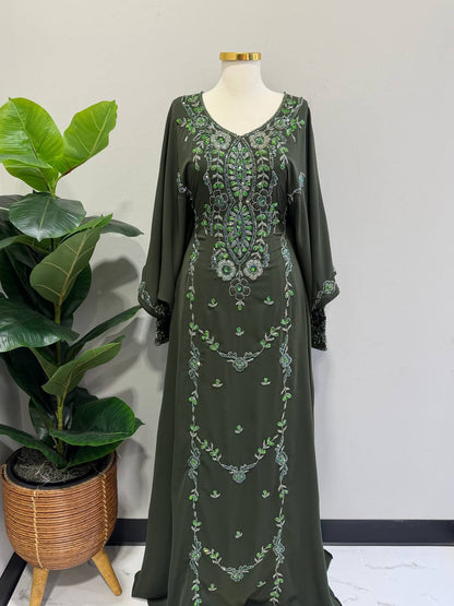 Noura Hand-Beaded Chiffon Kaftan