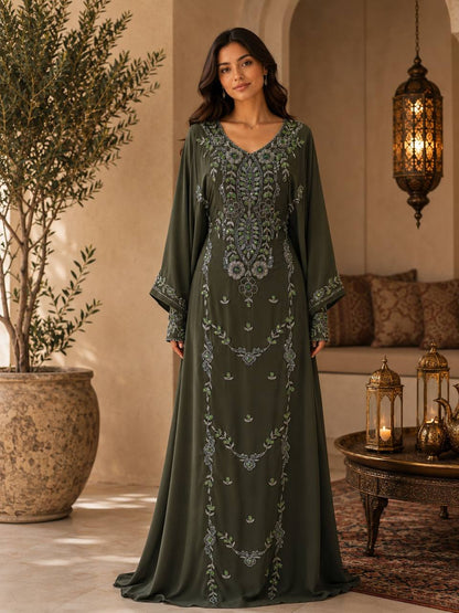 Noura Hand-Beaded Chiffon Kaftan