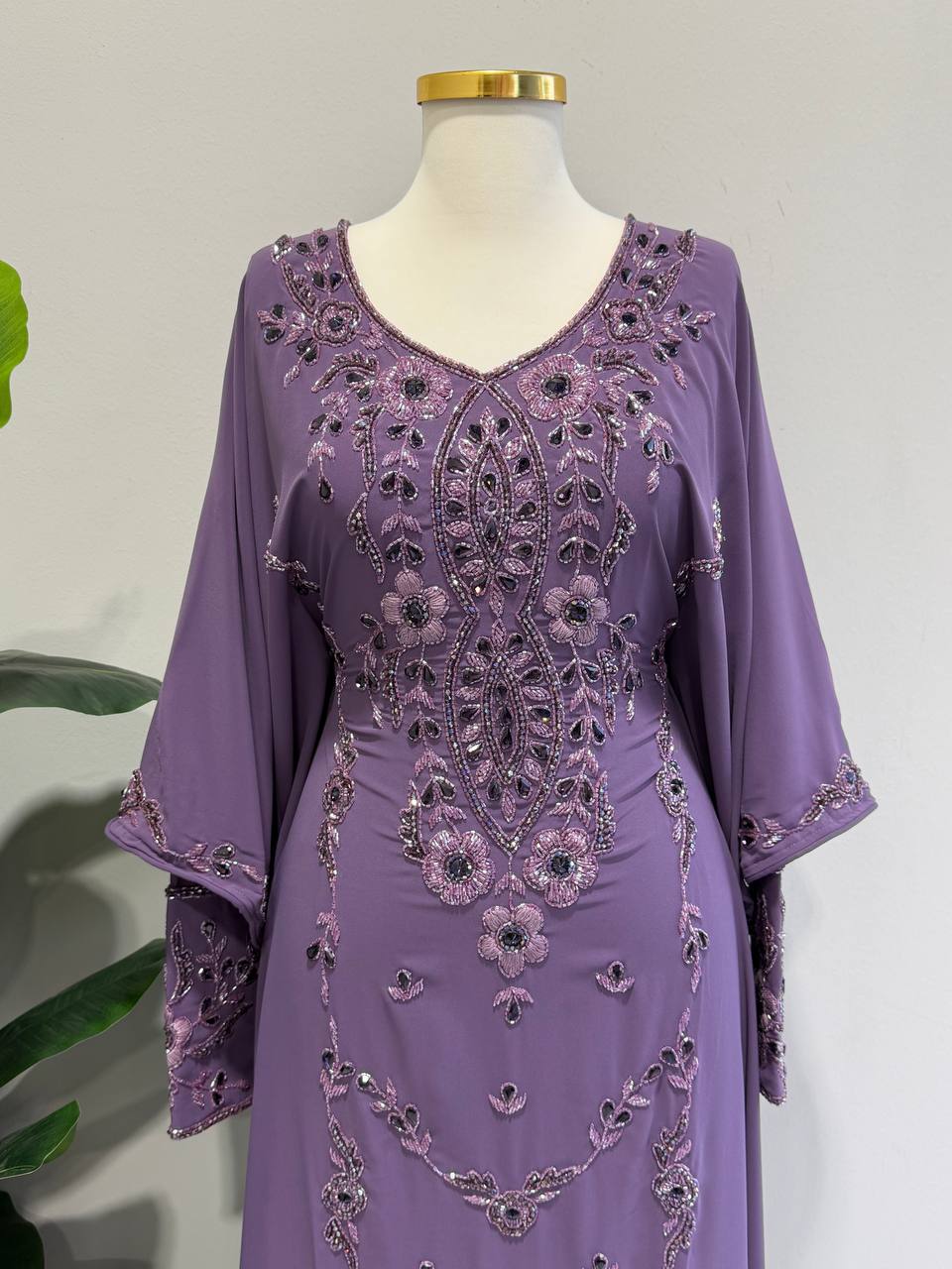 Noura Hand-Beaded Chiffon Kaftan