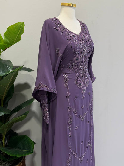 Noura Hand-Beaded Chiffon Kaftan