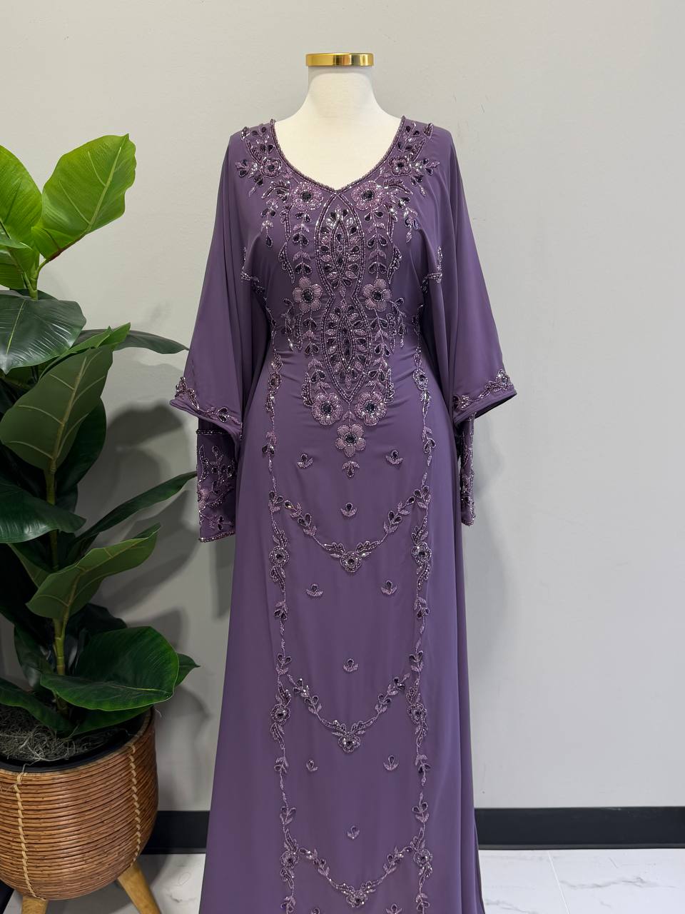 Noura Hand-Beaded Chiffon Kaftan