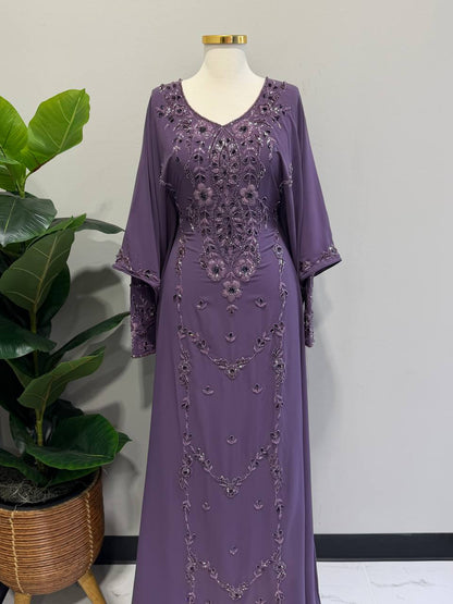 Noura Hand-Beaded Chiffon Kaftan