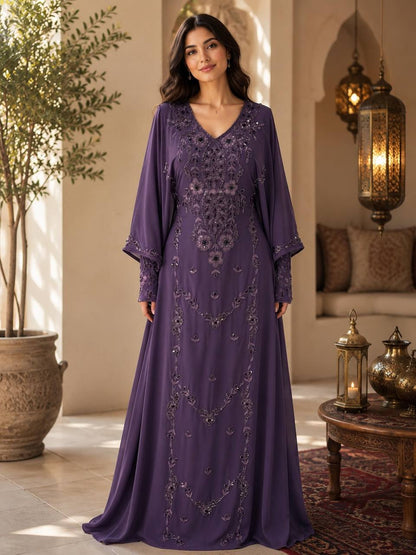 Noura Hand-Beaded Chiffon Kaftan