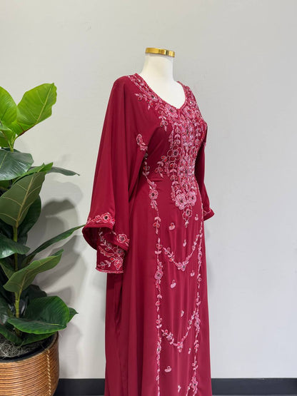 Noura Hand-Beaded Chiffon Kaftan