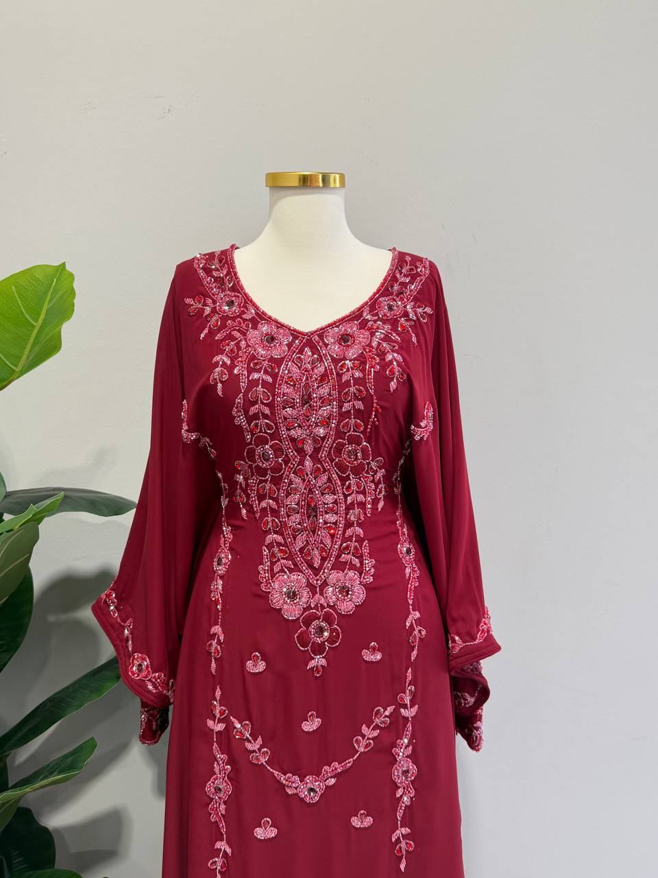 Noura Hand-Beaded Chiffon Kaftan