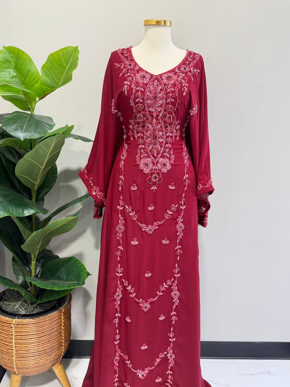 Noura Hand-Beaded Chiffon Kaftan