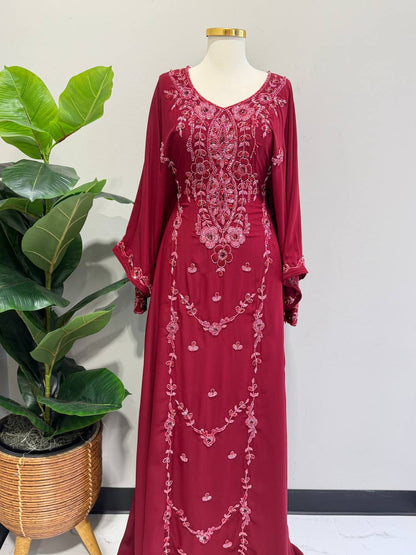 Noura Hand-Beaded Chiffon Kaftan